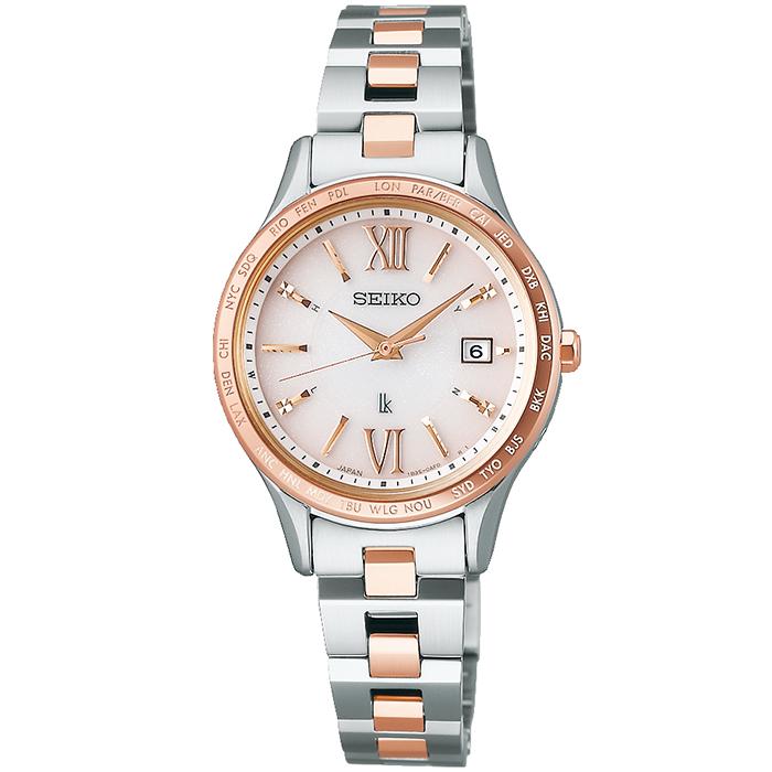 Seiko Lukia Standard Collection SSVV082 Women's Watch, Solar Radio-Controlled, World Time, Pink Gold Two-Tone