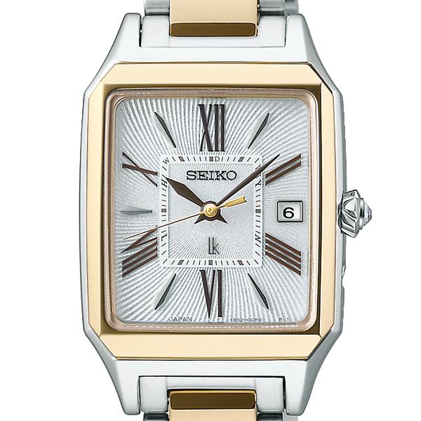 Seiko Lukia Grow SSVW210 Women's Solar Radio-Controlled Watch, Square, Lady Gold, Calla Lily