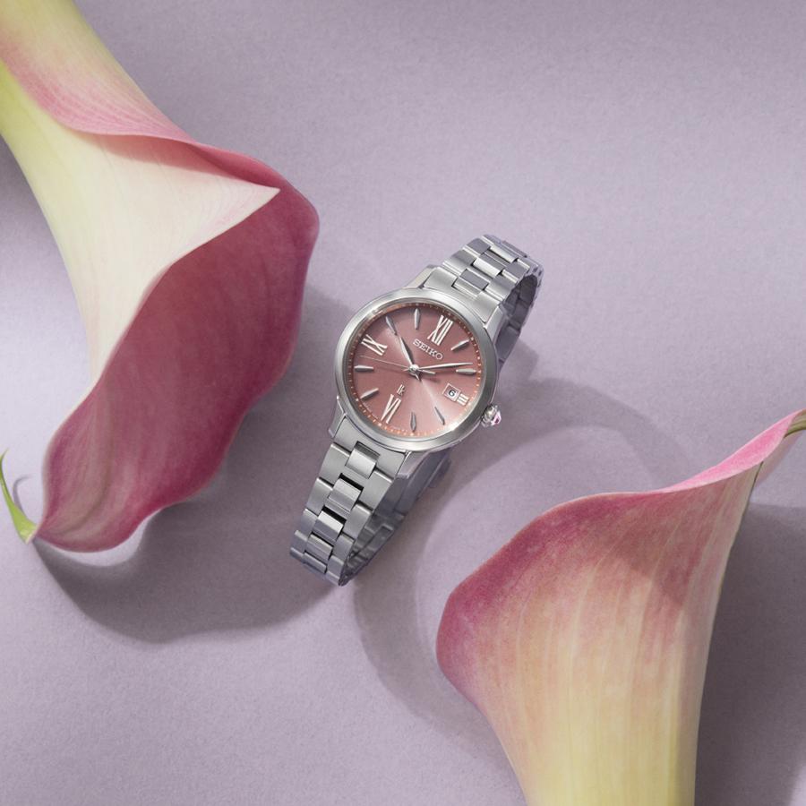 Seiko Lukia Glow Garnet Glow SSVW219 Women's Solar Radio-Controlled Watch, Mauve Pink