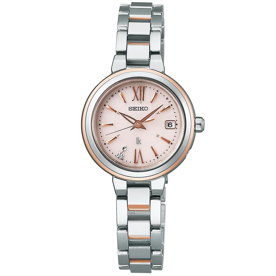 Seiko Lukia Essential Collection Compact Model SSVW234 Women's Solar Radio-Controlled Watch with Diamond-Set Dial, Pink