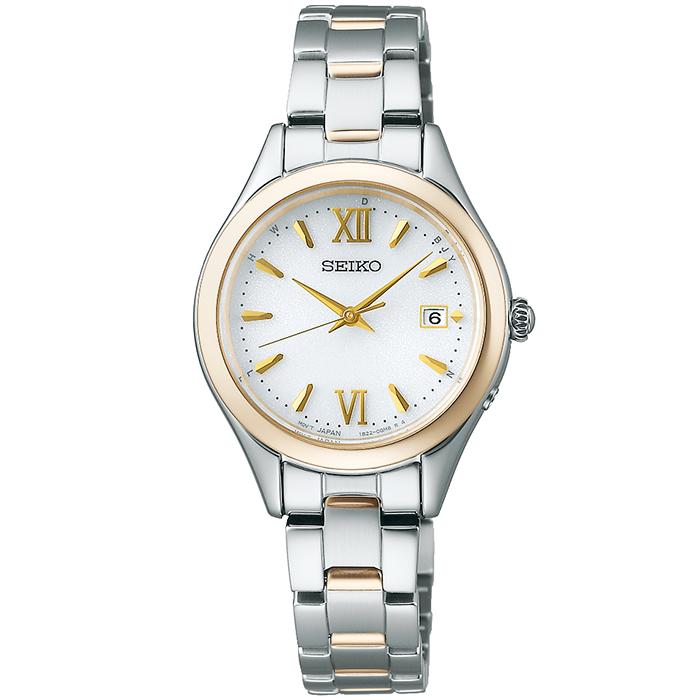 Seiko Selection S Series SWFH134 Women's Solar Radio-Controlled Watch, 3-Hand, Round, White Dial, Metal Band