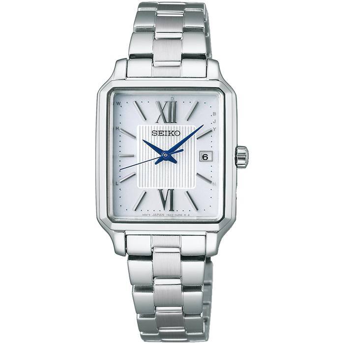 Seiko Selection S Series SWFH137 Women's Solar Radio-Controlled Watch, 3-Hand, Square, White Dial, Metal Band