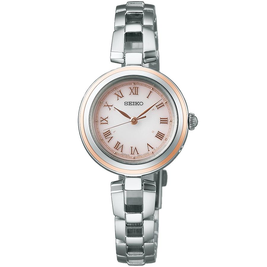 Seiko Selection S Series SWFH146 Women's Watch, Solar-Powered, Radio-Controlled, Three-Hand, Roman Numerals, Baby Pink Dial