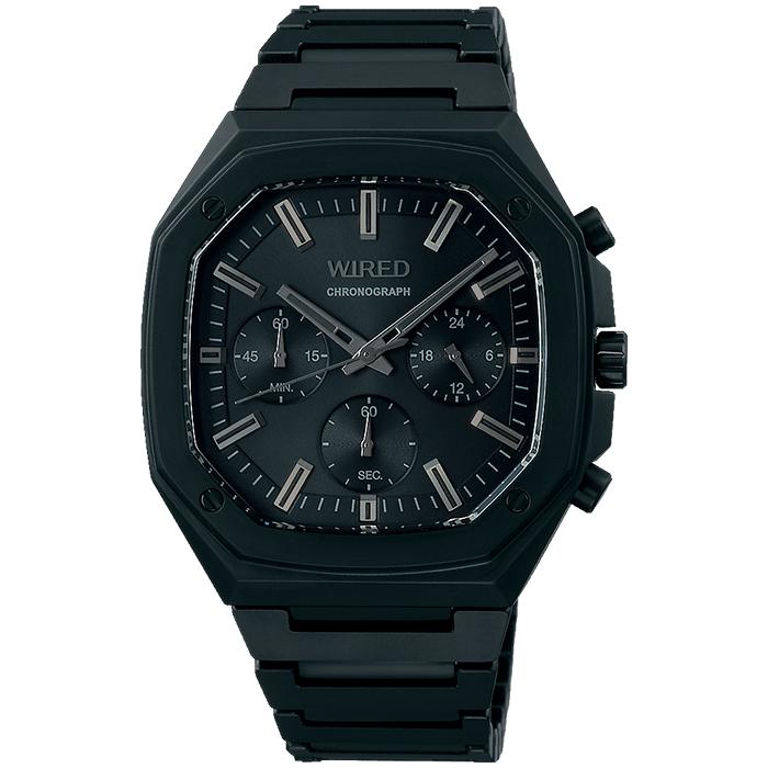 Seiko WIRED REFLECTION OCTAGON AGAT447 Men's Quartz Chronograph Watch, Black