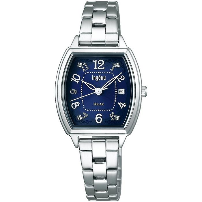 Alba Angenie Starting Solar Women's Watch, Tonneau Silver/Navy with Date Calendar, AHJD415