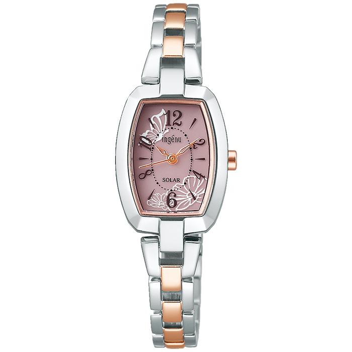 Alba Angeine Accessory Style Solar Watch AHJD423 Women's Tonneau Pink Dial Gold or Silver Metal Band
