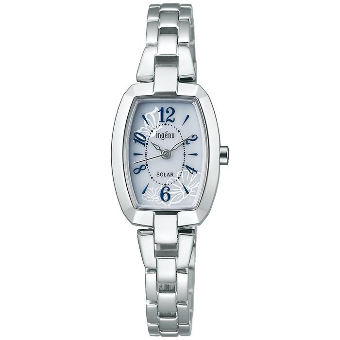 Alba Angeine Accessory Style Solar Watch AHJD424 Women's Tonneau Watch with White Dial and Silver Metal Band