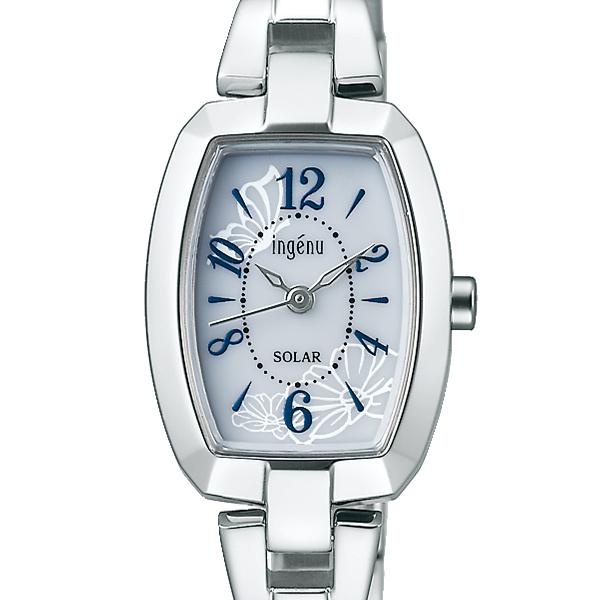 Alba Angeine Accessory Style Solar Watch AHJD424 Women's Tonneau Watch with White Dial and Silver Metal Band