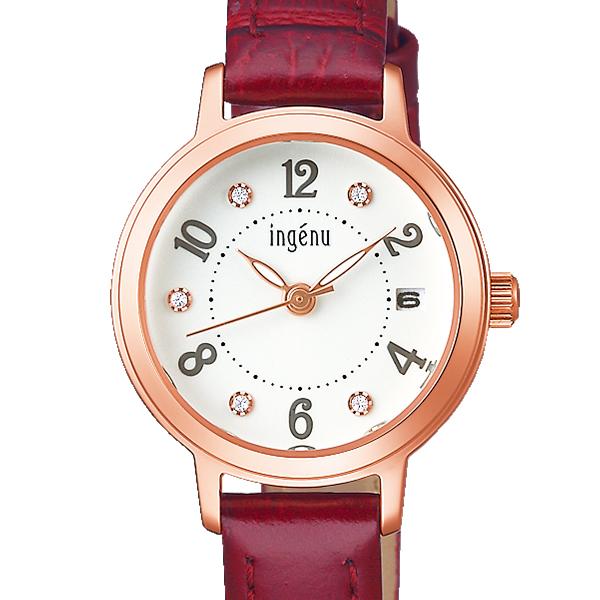 Alba Angeine Quartz AHJK446 Women's Battery-Operated Watch with Crystal, White Dial, Red Leather Strap, Calendar and Date Function