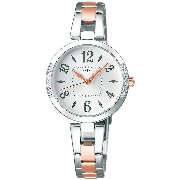 Alba Angeine Quartz AHJK448 Women's Battery-Operated Watch with Crystal Case, White Dial, and Metal Band