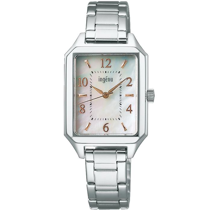 Alba Angenie Square Quartz AHJK467 Women's Battery-Operated Watch with Mother-of-Pearl Dial and Silver Metal Band