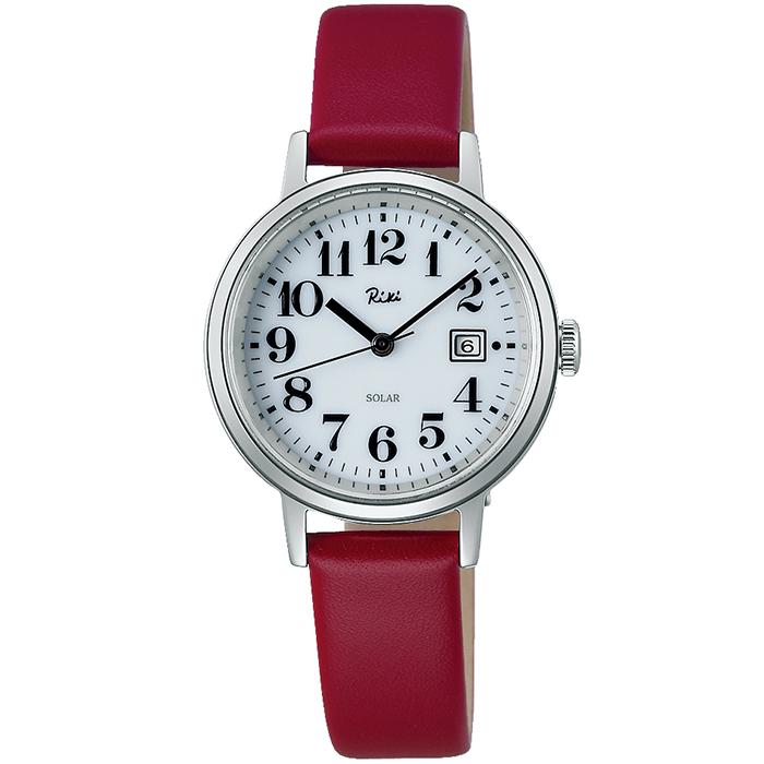 Alba Riki Solar AKQD401 Women's Watch with White Dial and Red Leather Strap