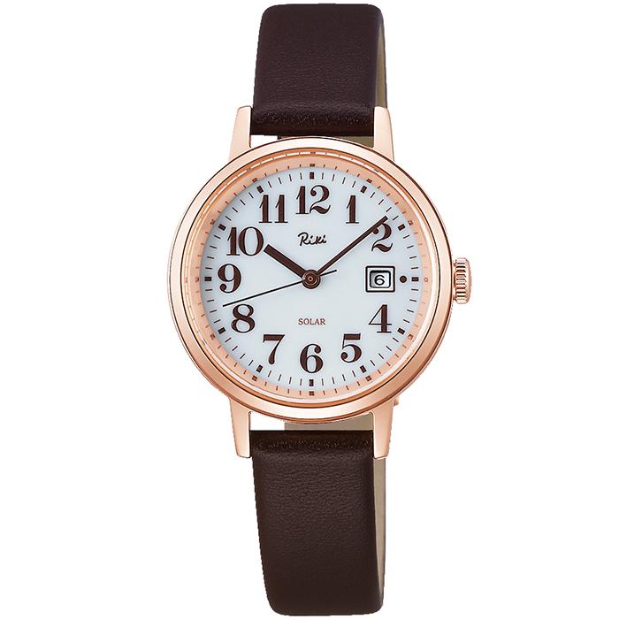 Alba Riki Solar Watch AKQD403 Women's White Dial Brown Leather Strap