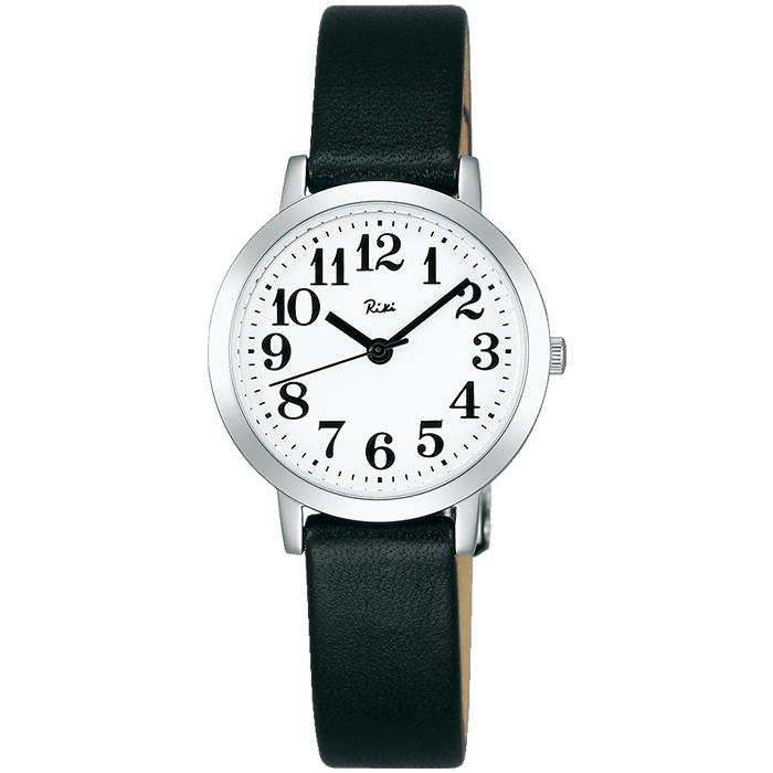 Alba Riki Standard AKQK408 Women's Quartz Watch, Battery-Operated, White Dial, Black Leather Strap