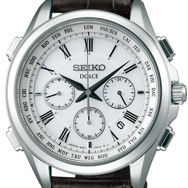 Seiko Dolce & Exceline Pair Solar Radio-Controlled Chronograph Watch SADA039 Men's Crocodile Leather Strap White