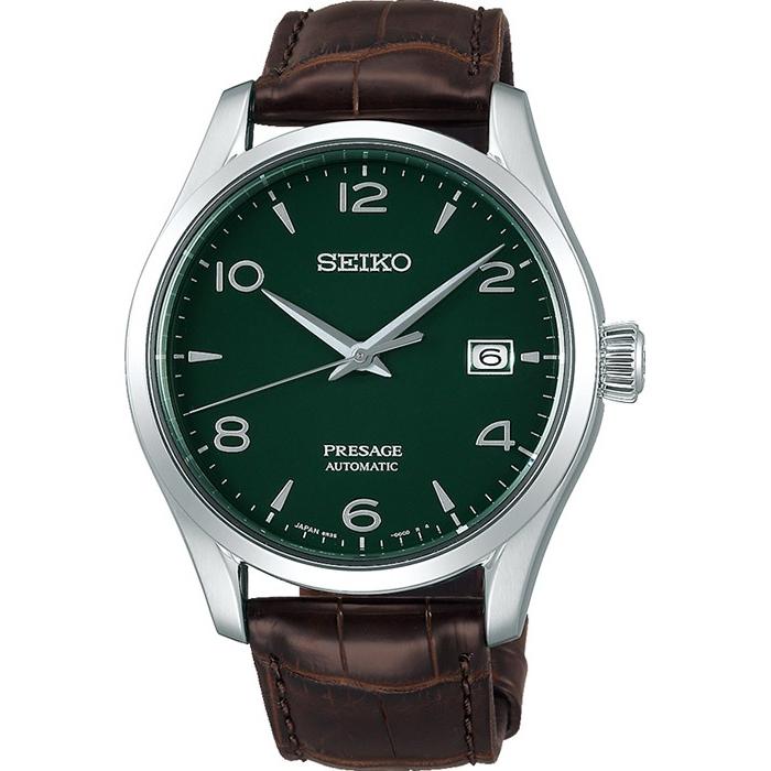 Seiko Presage Limited Edition SARX063 Men's Automatic Mechanical Watch with Green Enamel Dial and Leather Strap, Exclusive Model