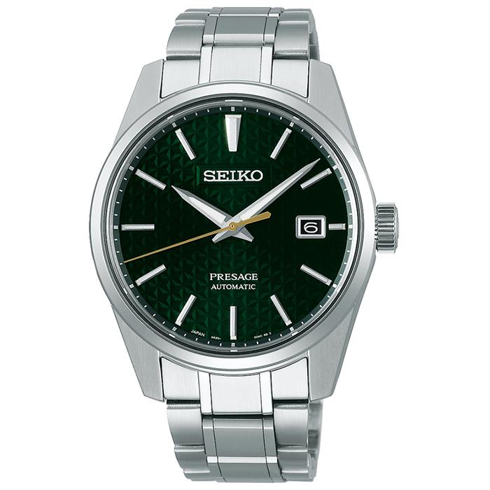 Seiko Presage Sharp Edged Series SARX079 Men's Mechanical Automatic Watch with Hemp Leaf Pattern Metal Band, Green