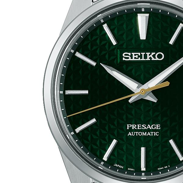 Seiko Presage Sharp Edged Series SARX079 Men's Mechanical Automatic Watch with Hemp Leaf Pattern Metal Band, Green