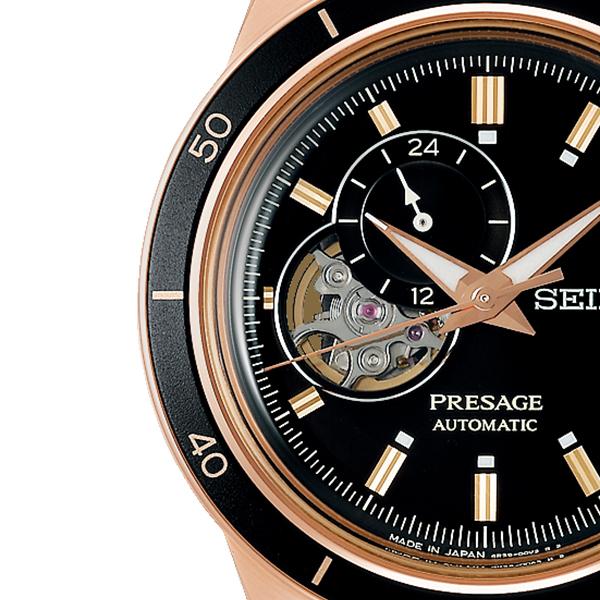 Seiko Presage Style 60's SARY192 Men's Mechanical Automatic Watch with Open Heart Design and Brown Nylon Strap