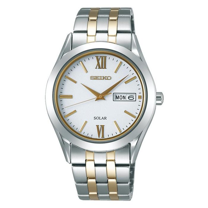 Seiko Selection Spirit Men's Solar Watch with White Metal Strap, Pair Model SBPX085