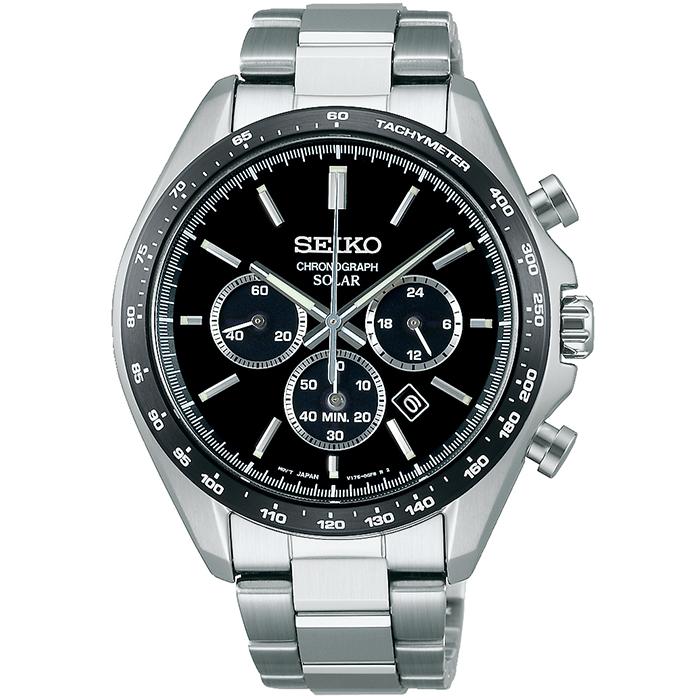 Seiko Selection S Series SBPY167 Men's Solar Chronograph Watch, Black