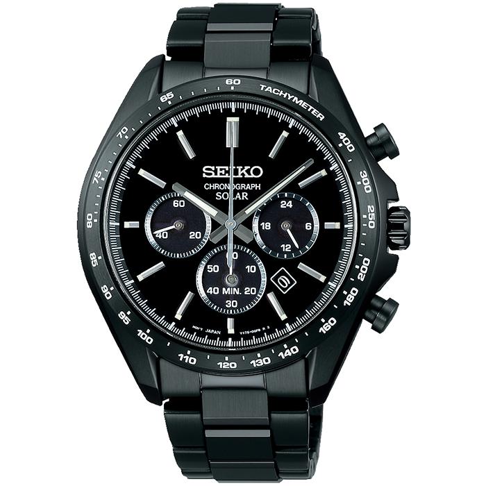 Seiko Selection S Series SBPY169 Men's Solar Chronograph Watch, Black