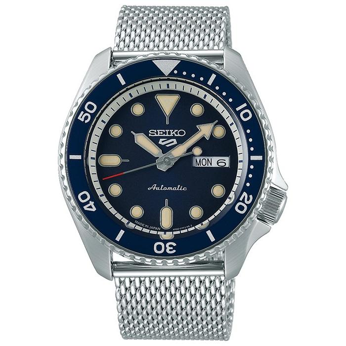 Seiko 5 Sports Suit SBSA015 Men's Mechanical Automatic Watch, Navy Blue with Mesh Strap