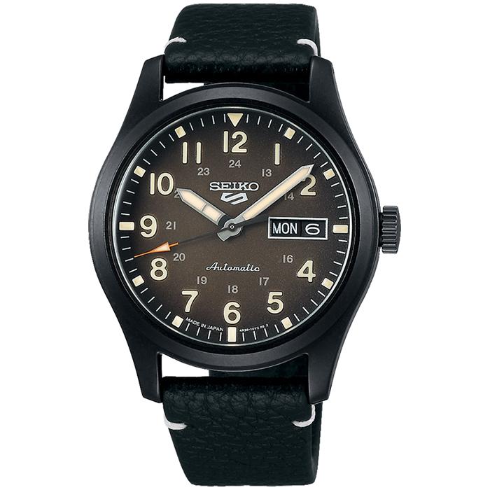 Seiko 5 Sports FIELD SPECIALIST STYLE SBSA121 Men's Mechanical Watch with Leather Band, Black