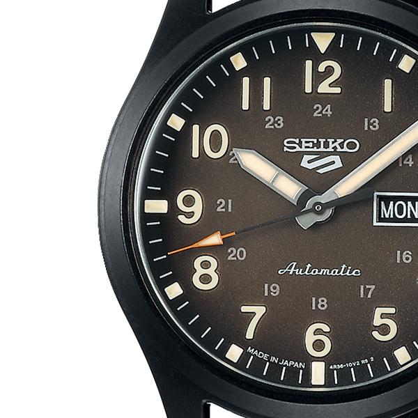 Seiko 5 Sports FIELD SPECIALIST STYLE SBSA121 Men's Mechanical Watch with Leather Band, Black