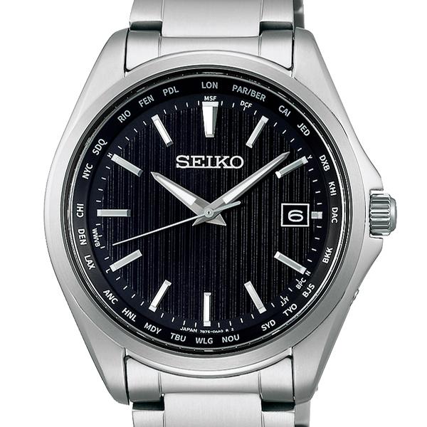 Seiko Selection SBTM291 Men's Solar Radio-Controlled Watch with World Time and Date Calendar, Black