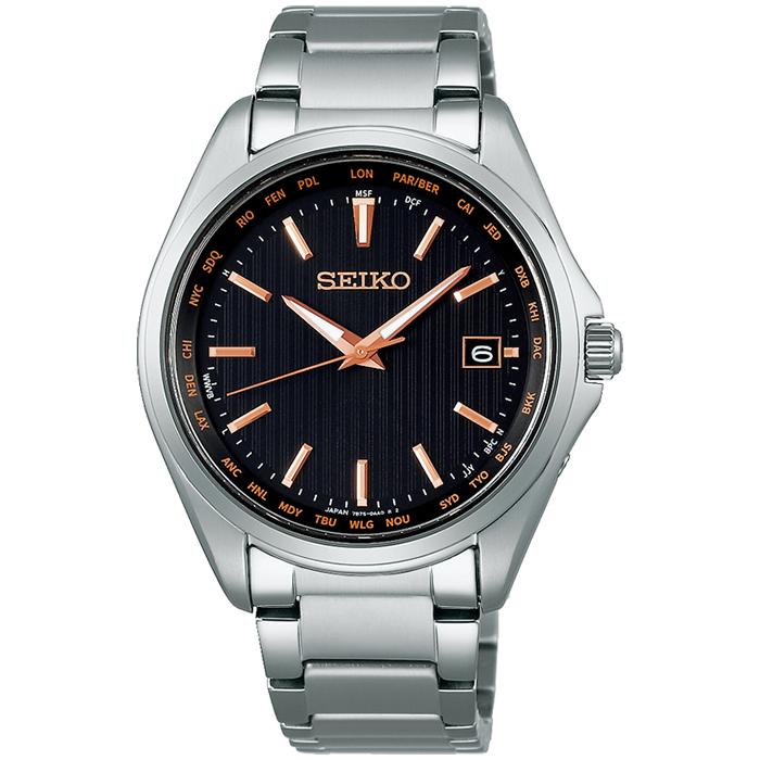 SEIKO Selection SBTM293 Men's Solar Radio-Controlled Watch with World Time and Date Calendar in Black and Gold