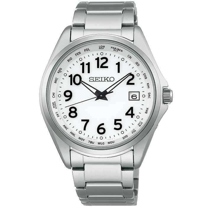 Seiko Selection SBTM327 Men's Solar Radio-Controlled Watch with World Time Arabic Numerals, White