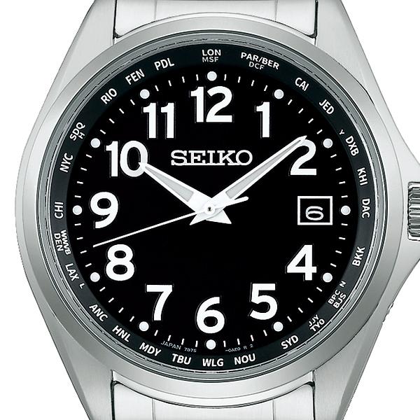 Seiko Selection SBTM329 Men's Solar Radio-Controlled Watch with World Time Arabic Numerals, Black