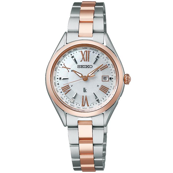 Seiko Lukia Lady Collection SSQV104 Women's Solar Radio-Controlled Watch in Pink Gold and Silver