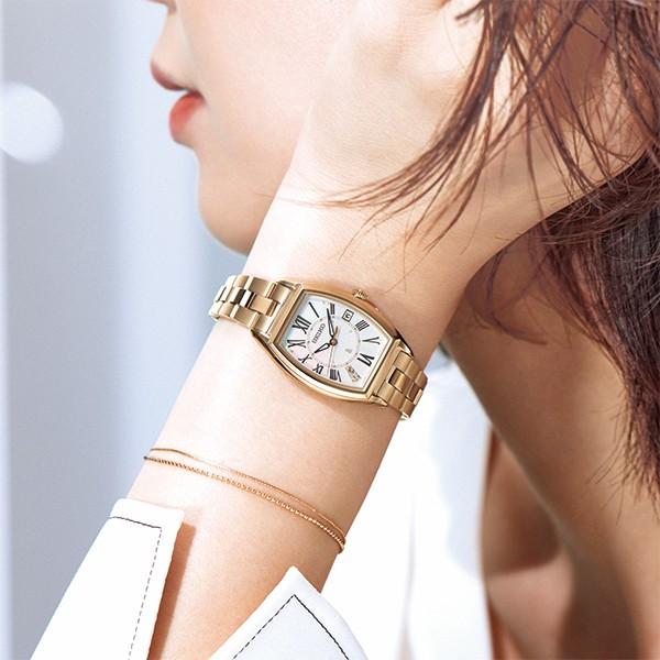 Seiko Lukia Lady Gold SSQW046 Women's Watch, Solar, Radio-Controlled, Titanium, Water Resistant, Date Display, Tonneau Movement, Mother-of-Pearl Dial with Diamonds