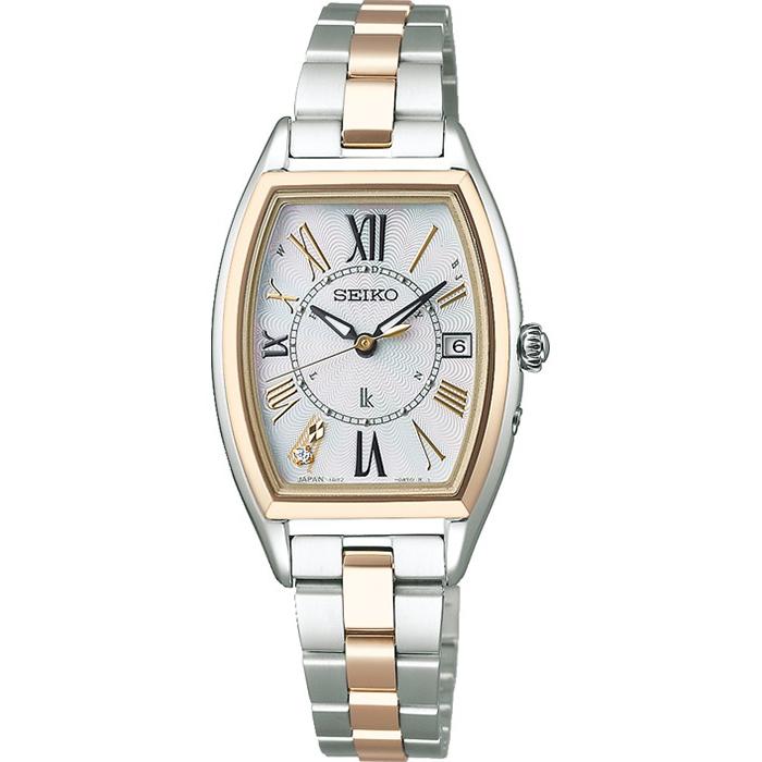 Seiko Lukia Lady Diamond SSQW052 Women's Watch, Solar, Radio-Controlled, Titanium, Water Resistant, Date Display, Tonneau Movement, Mother-of-Pearl Dial with Diamonds