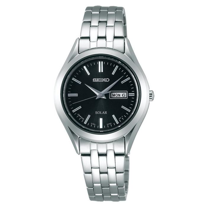 Seiko Selection Spirit Women's Solar Watch with Metal Strap, Black, Pair Model STPX031