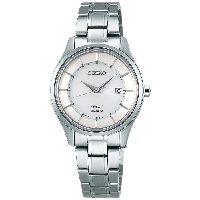 Seiko Selection Pair Solar STPX041 Women's Titanium Watch with Date Calendar, White