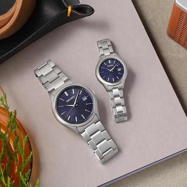 Seiko Selection S Series Pair STPX095 Women's Solar Watch, 3-Hand, Calendar, Navy