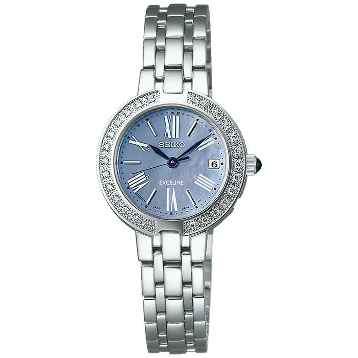 Seiko Dolce & Exceline Ladies' Solar-Powered Radio-Controlled Watch SWCW007 with a Diamond-Set Case and Mother-of-Pearl Dial