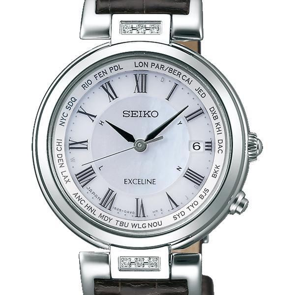 Seiko Dolce & Exceline Pair Solar Radio-Controlled Watch SWCW109 Women's Crocodile Leather Strap White