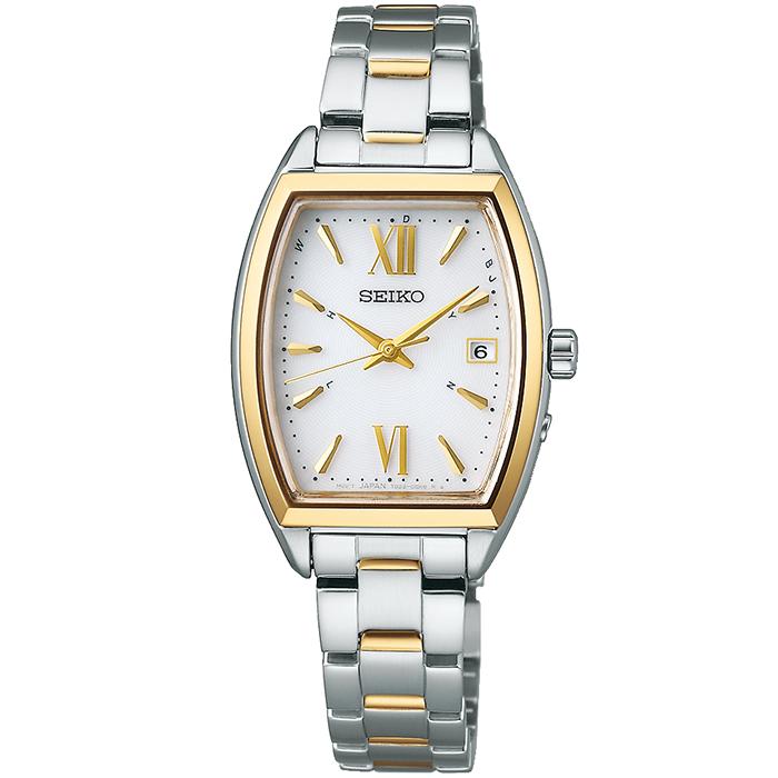 Seiko Selection S Series SWFH128 Women's Solar Radio-Controlled Tonneau Watch, White