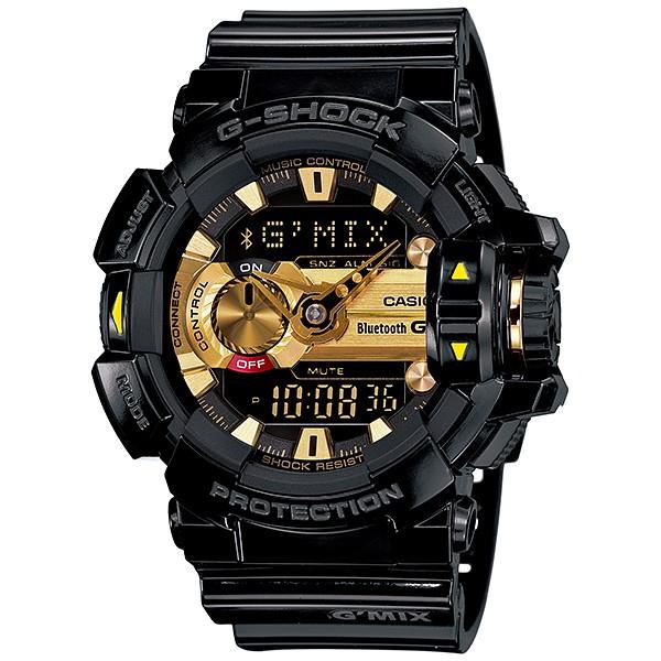 CASIO G‑SHOCK GBA‑400‑1A9JF JDM G'MIX Bluetooth Music Control Gold Black Rotary Switch Analog‑Digital Men's Watch