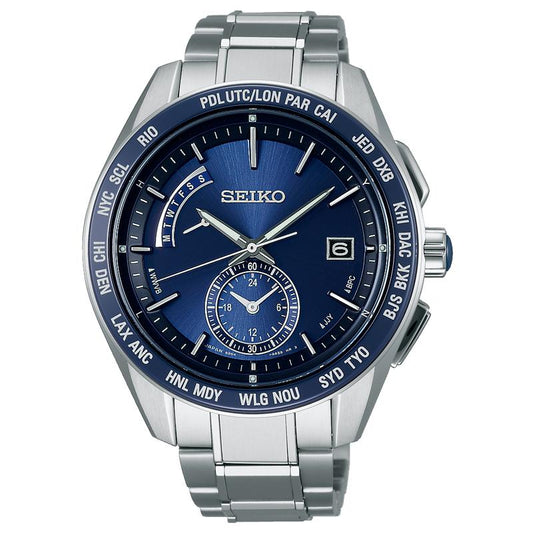 SAGA177 - Montre Homme Seiko Brightz - Montre Solaire Radio-Pilotée - Titane - Heure Universelle