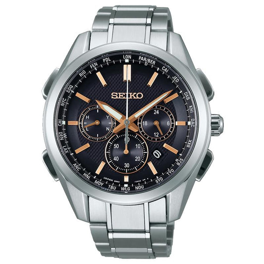 SAGA199 - Montre Homme Seiko Brightz - Montre Solaire Radio-Pilotée - Titane - Heure Universelle - Chronographe
