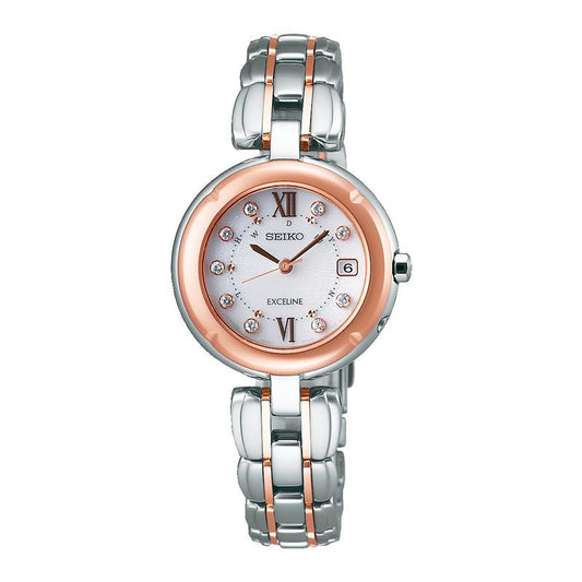 Montres - SEIKO - Exceline - SWCW124 - Femme - Montre radio solaire - Titane - Diamant inclus -