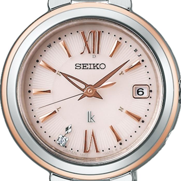 Seiko Lukia Essential Collection Compact Model SSVW234 Women's Solar Radio-Controlled Watch with Diamond-Set Dial, Pink